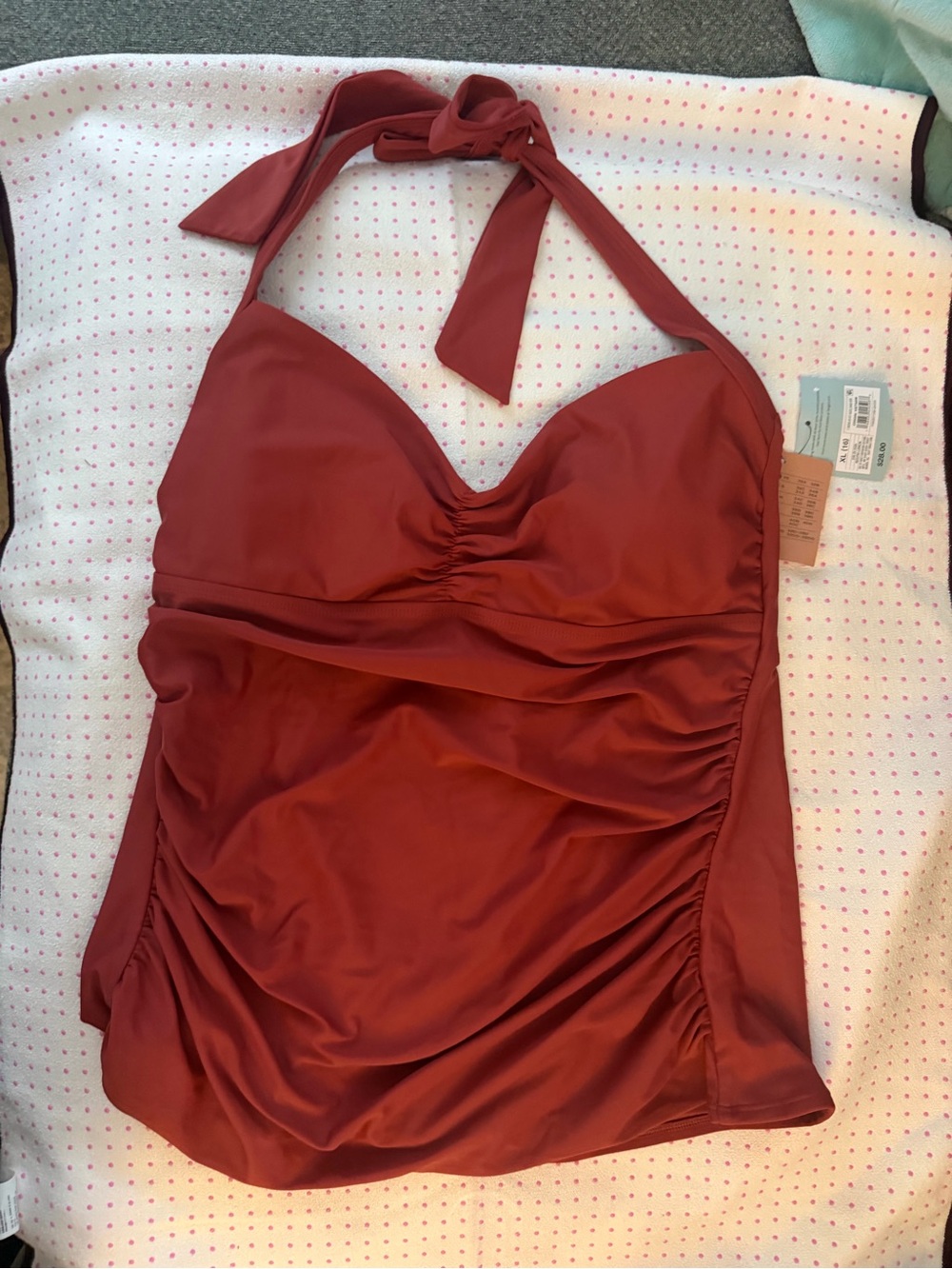 NWT - Shade & Shore Tankini - XL - Halter Ruched One-Piece Swim Tank - Brick Red